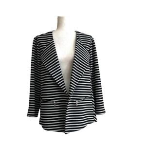 Roz & Ali Blazer Womans Black White Stripe Open Front 3/4 Sleeve Jacket Size 1X